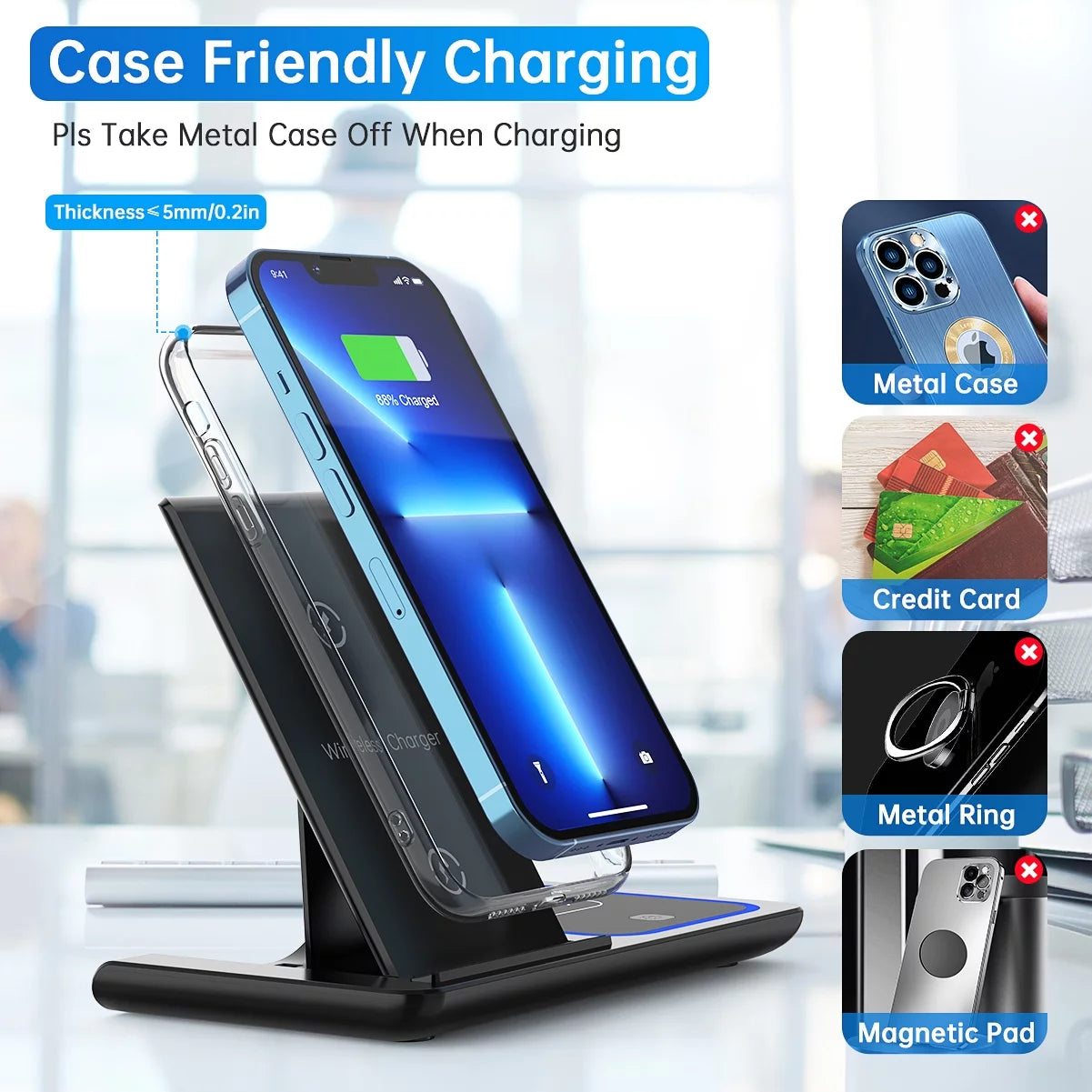 Fast Iphone Charging Station for Iphone 16/15/14/13/12 /11/Pro Max/Plus, 3 in 1 Wireless Charging Stand for Iwatch Series SE 10/9/8/7/6/5/4/3, Airpods Pro/3/2 (W/ QC3.0 Adapter)